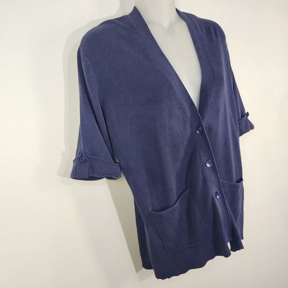 Coldwater Creek Women's Cardigan Medium 10-12 Elbow Tab Sleeve Blue Silk Cotton - Picture 4 of 9